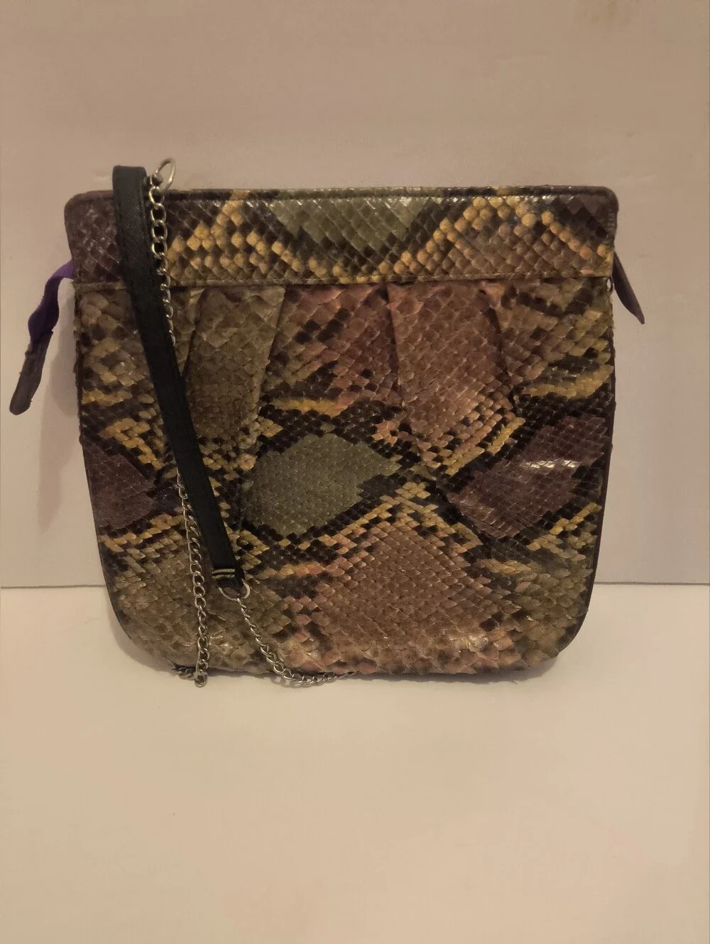 Vintage Multi-Tone Python Print Leather Crossbody / Clutch Bag